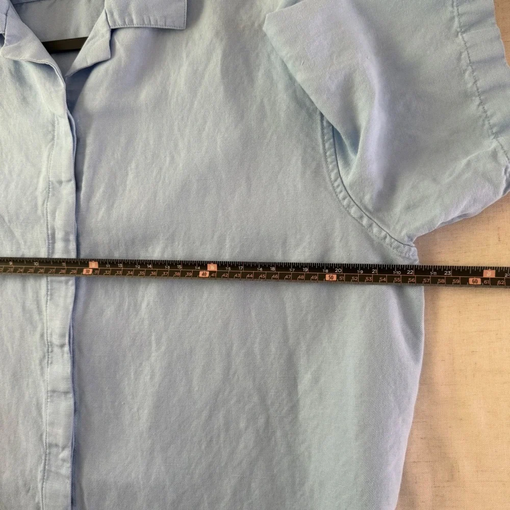 Calvin Klein Luxe Linen Cotton Blend Hidden Placket‎ Camp Shirt M Large Coastal